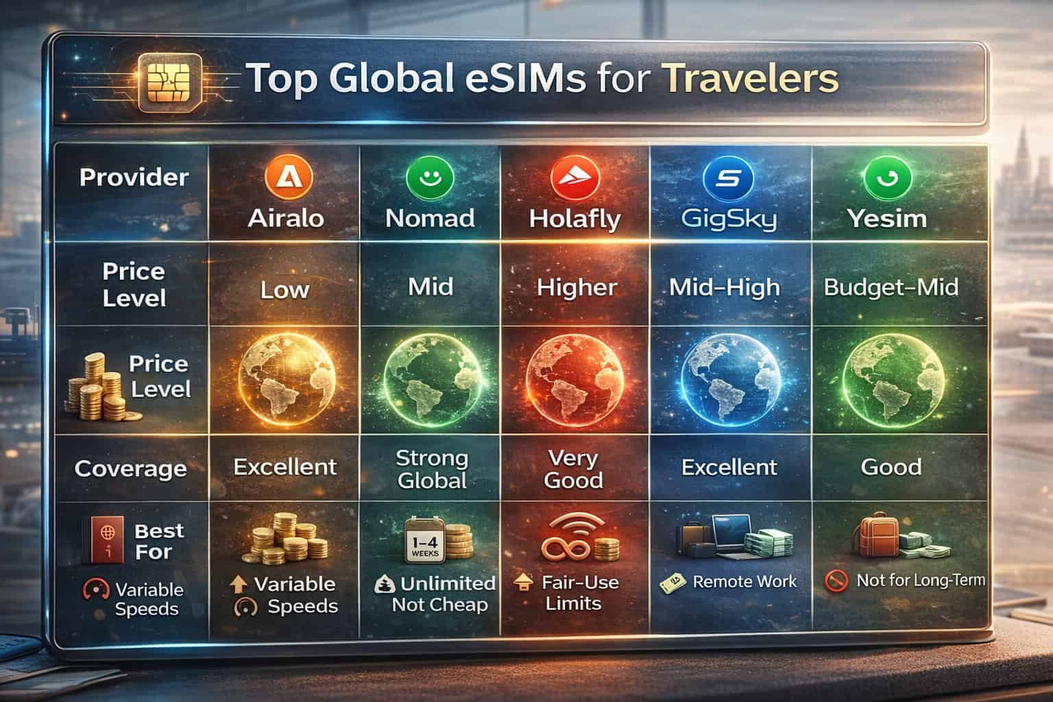 Best global eSIM for travelers concept image showing mobile travel connectivity and digital data access abroad