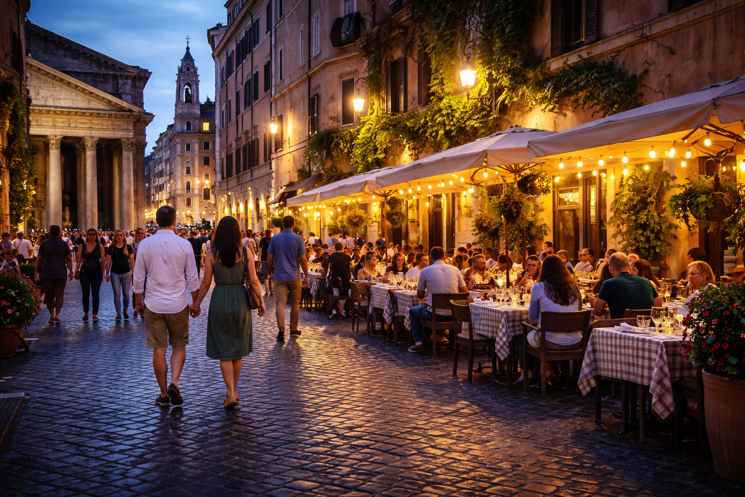 Rome historic center evening walking route near Pantheon and Piazza Navona