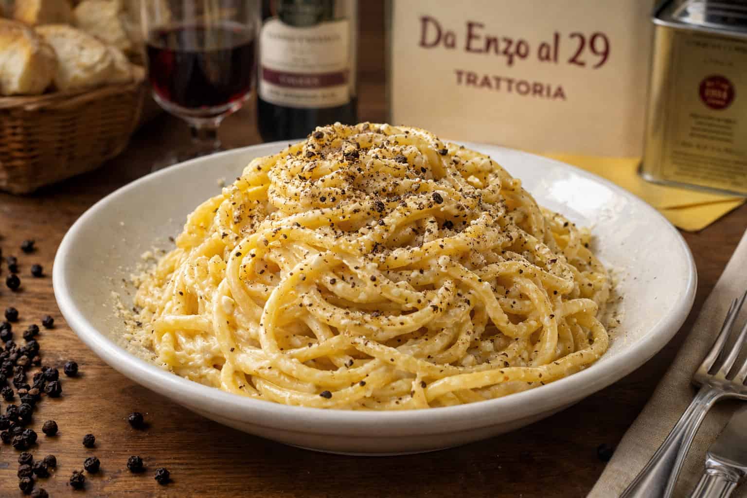 Cacio e Pepe Roman pasta at Da Enzo al 29 restaurant in Rome