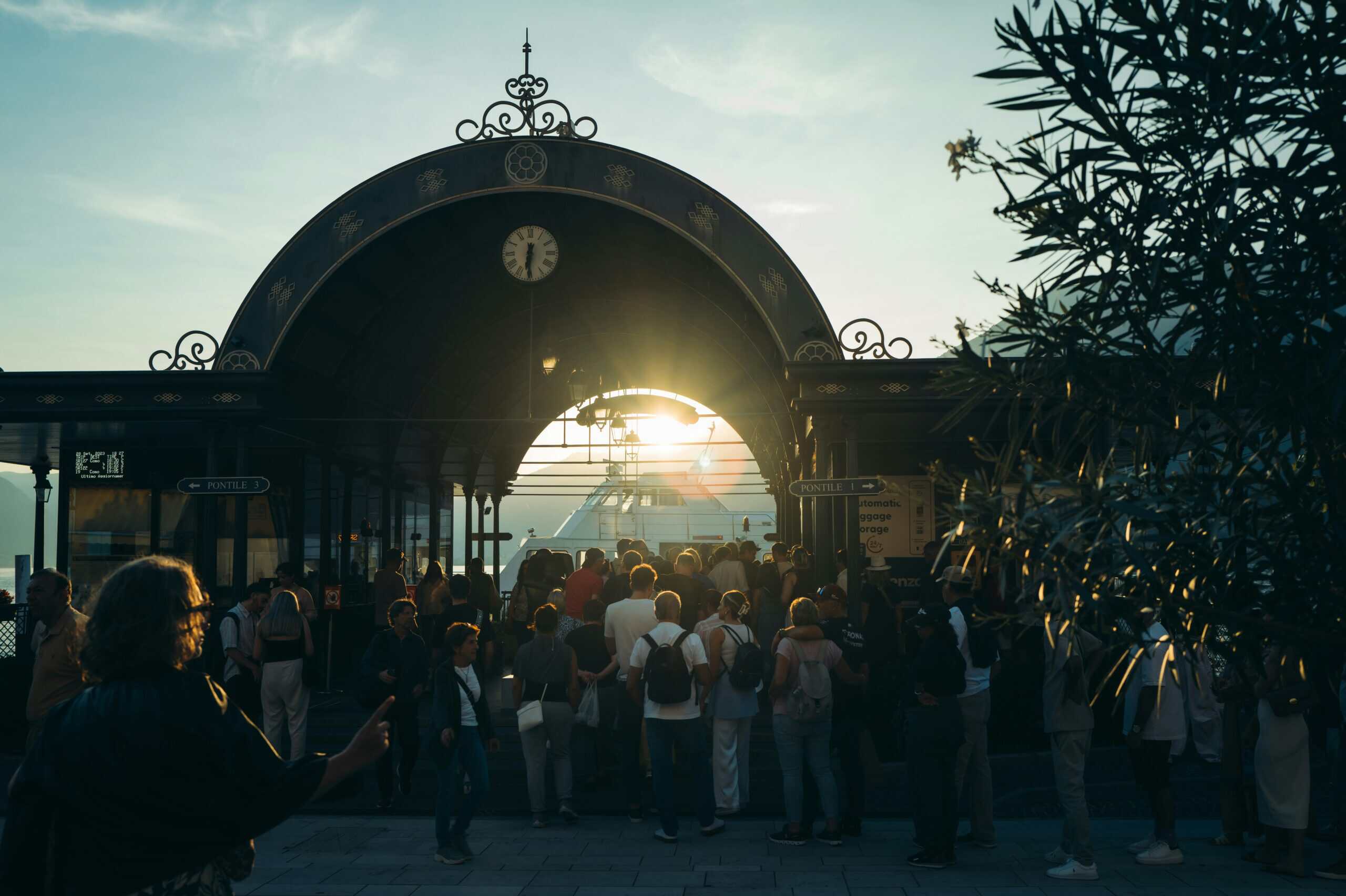 Bellagio Village Lake Como ferry terminal sunset Italy