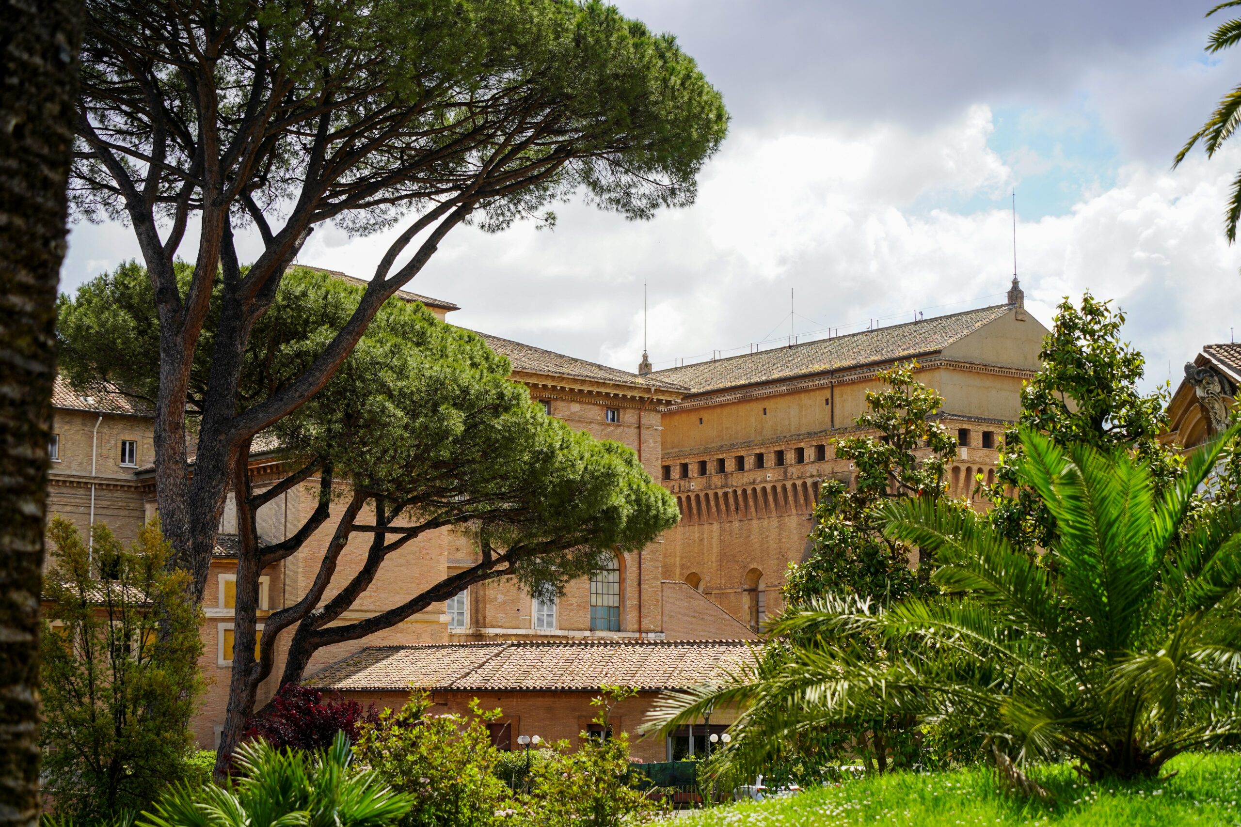 Vatican Museums exterior building and gardens in Rome near Sistine Chapel entrance