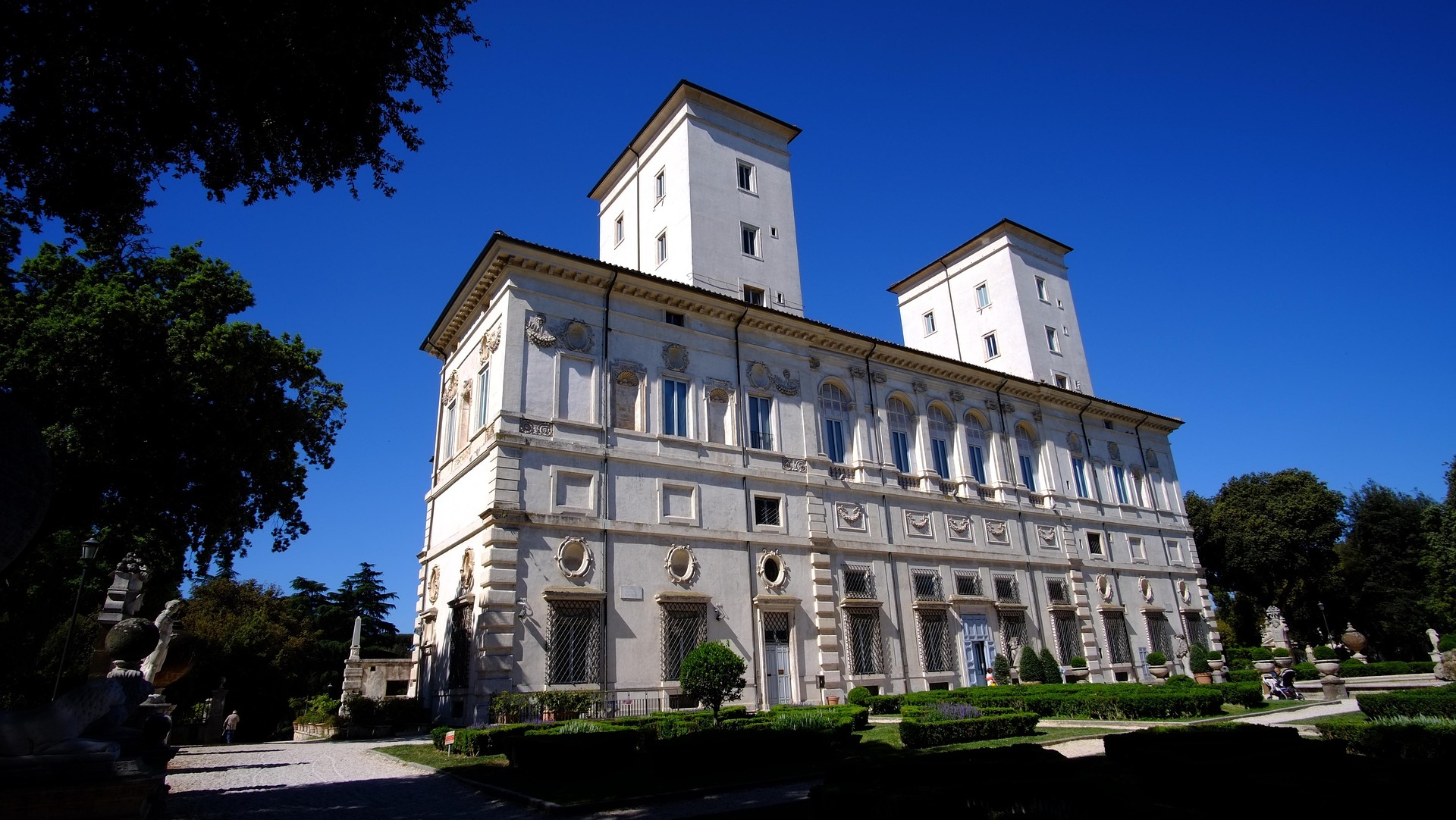 Galleria Borghese Rome exterior building in Villa Borghese park with classical architecture and garden view