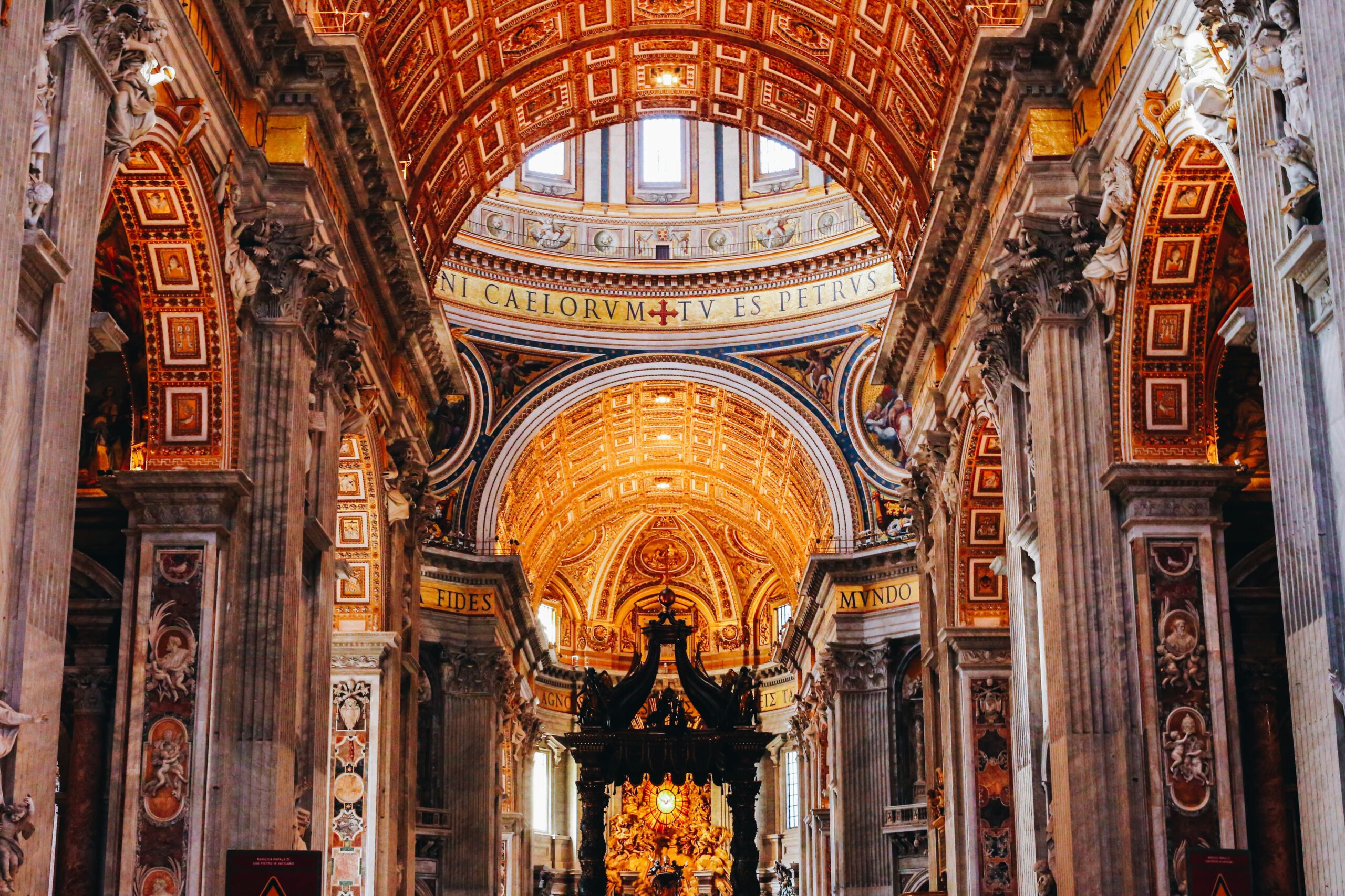 interior of St Peter's Basilica Vatican Rome grand dome and ornate architecture near Sistine Chapel