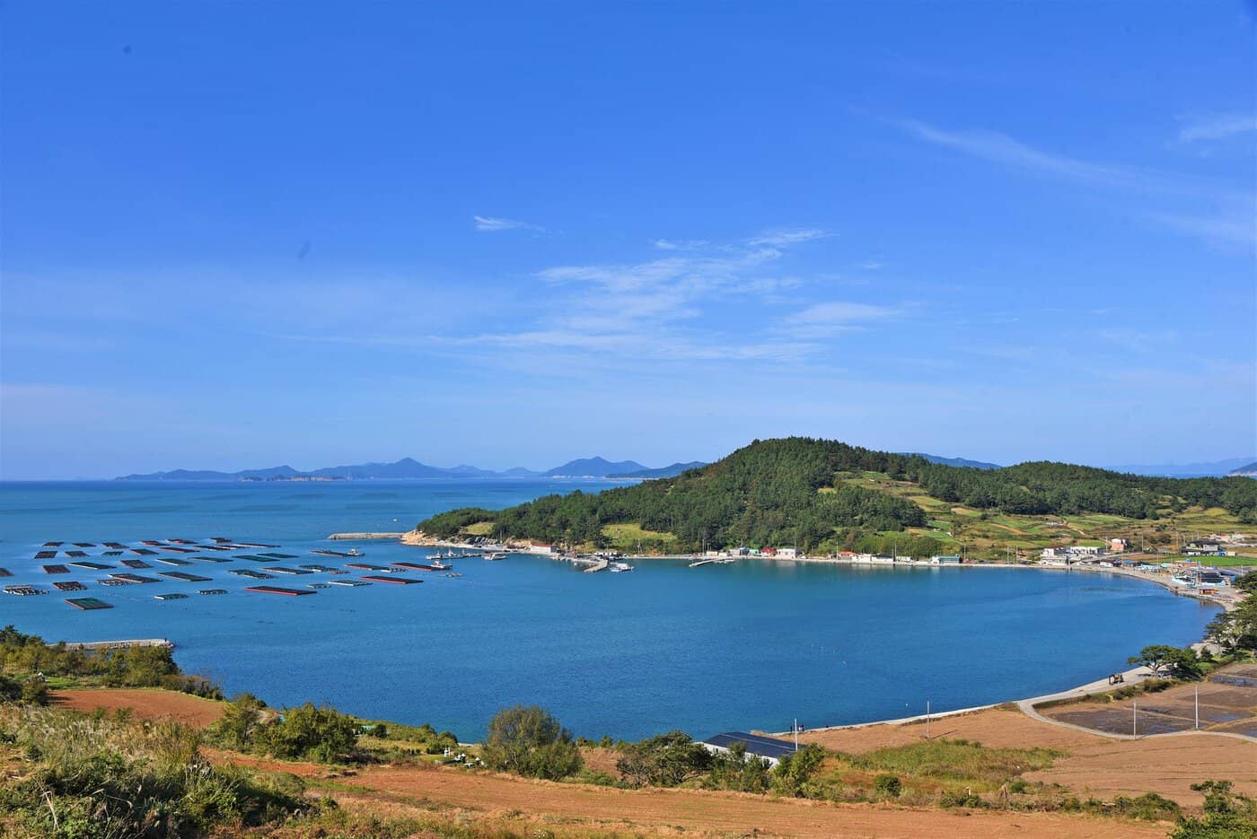 Cheongsando Island coastal landscape Wando Korea terraced fields and blue sea slow travel destination