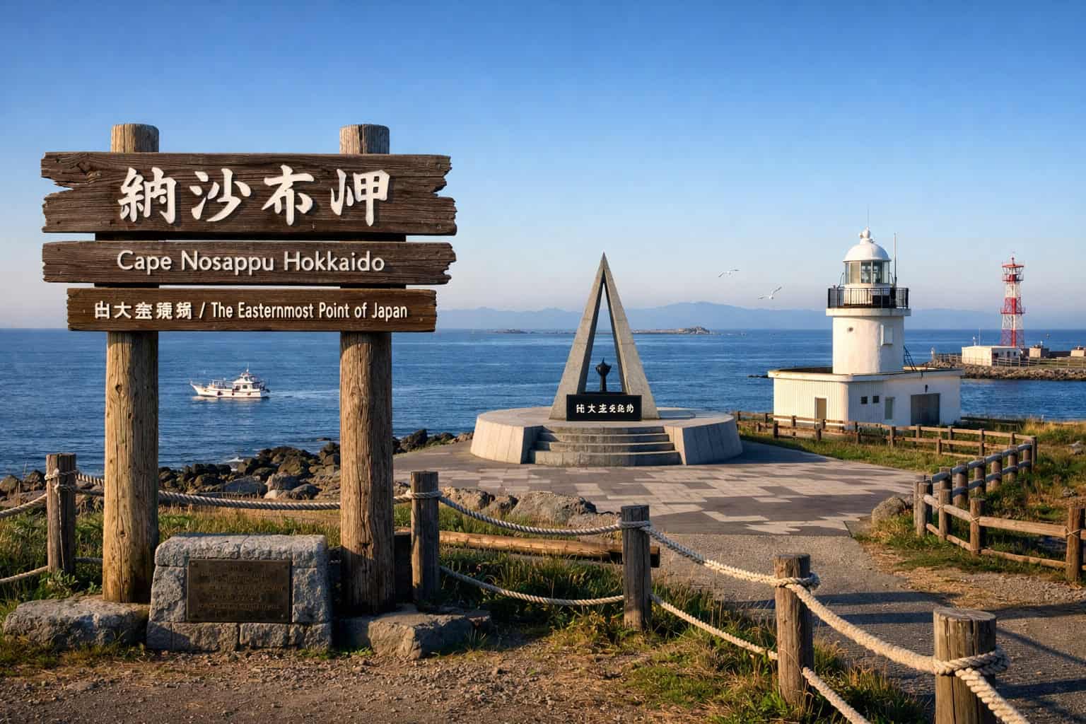 Cape Nosappu Hokkaido lighthouse and coastal viewpoint in Nemuro, Japan (easternmost mainland point)