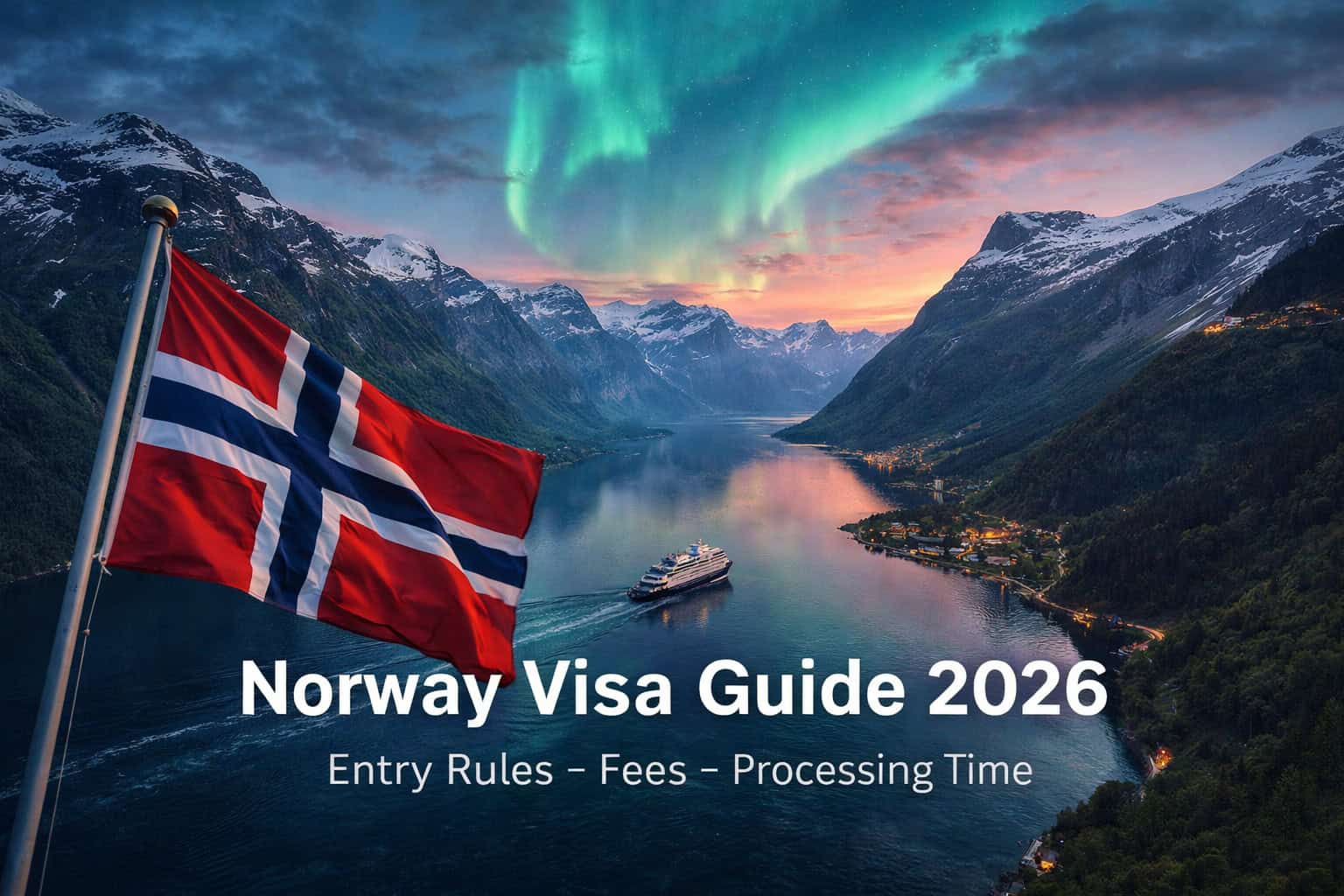 Norway fjord landscape with northern lights representing Norway visa guide and travel entry information