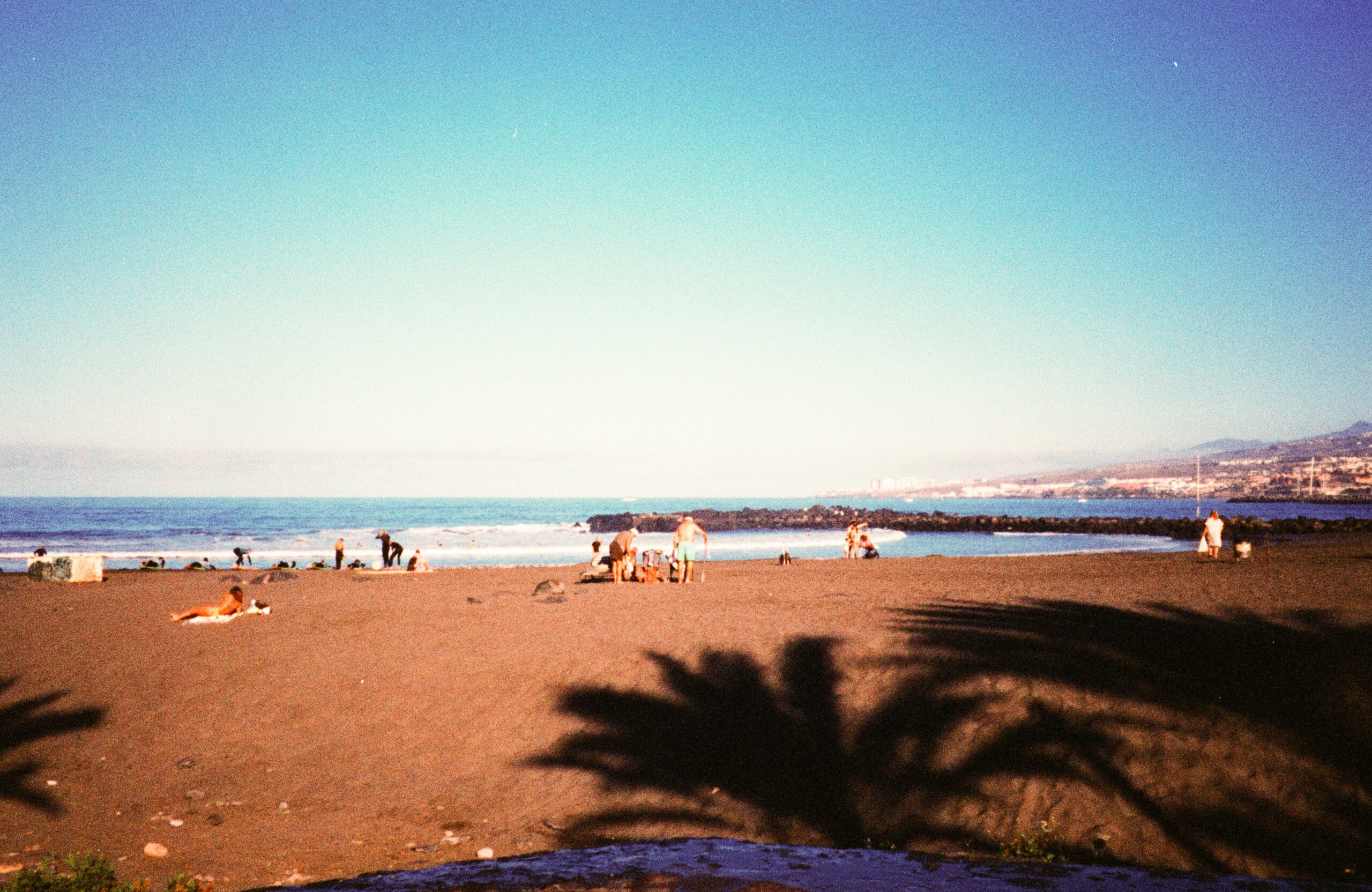 Juan les Pins beach France golden sand Riviera coastline with palm trees