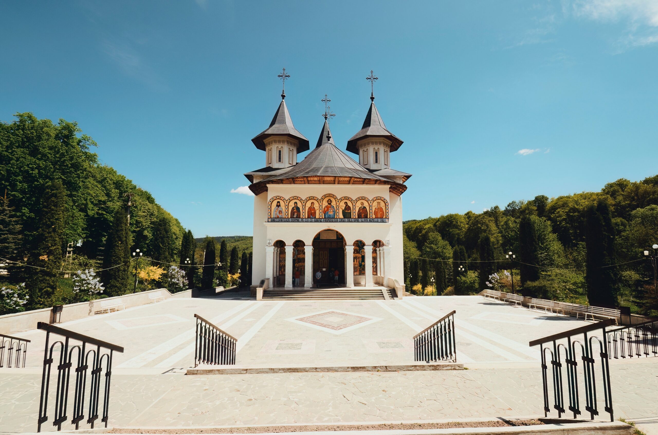 Moldova traditional monastery architecture surrounded by greenery