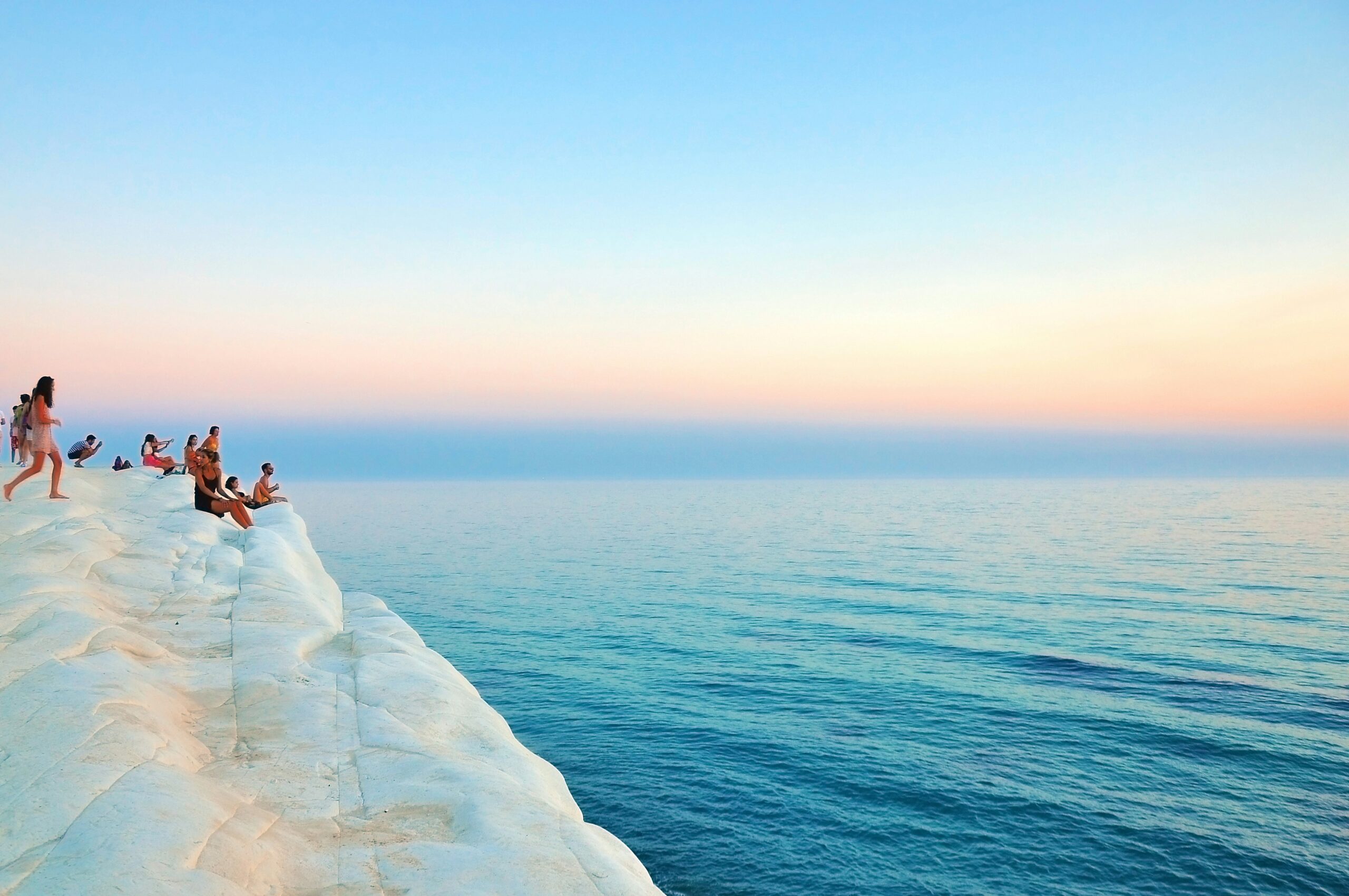 Scala dei Turchi Sicily white marlstone cliff above the Mediterranean Sea at sunset