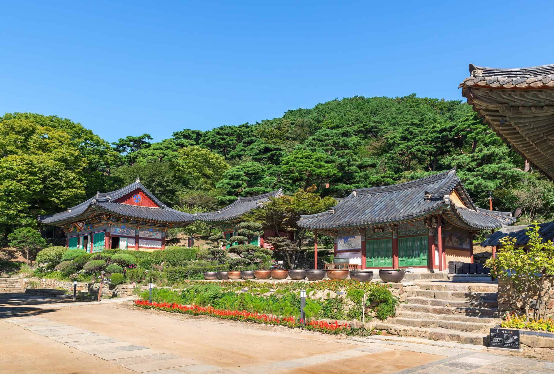 Ssanggyesa Temple in Hadong main courtyard traditional Korean temple buildings in Jirisan