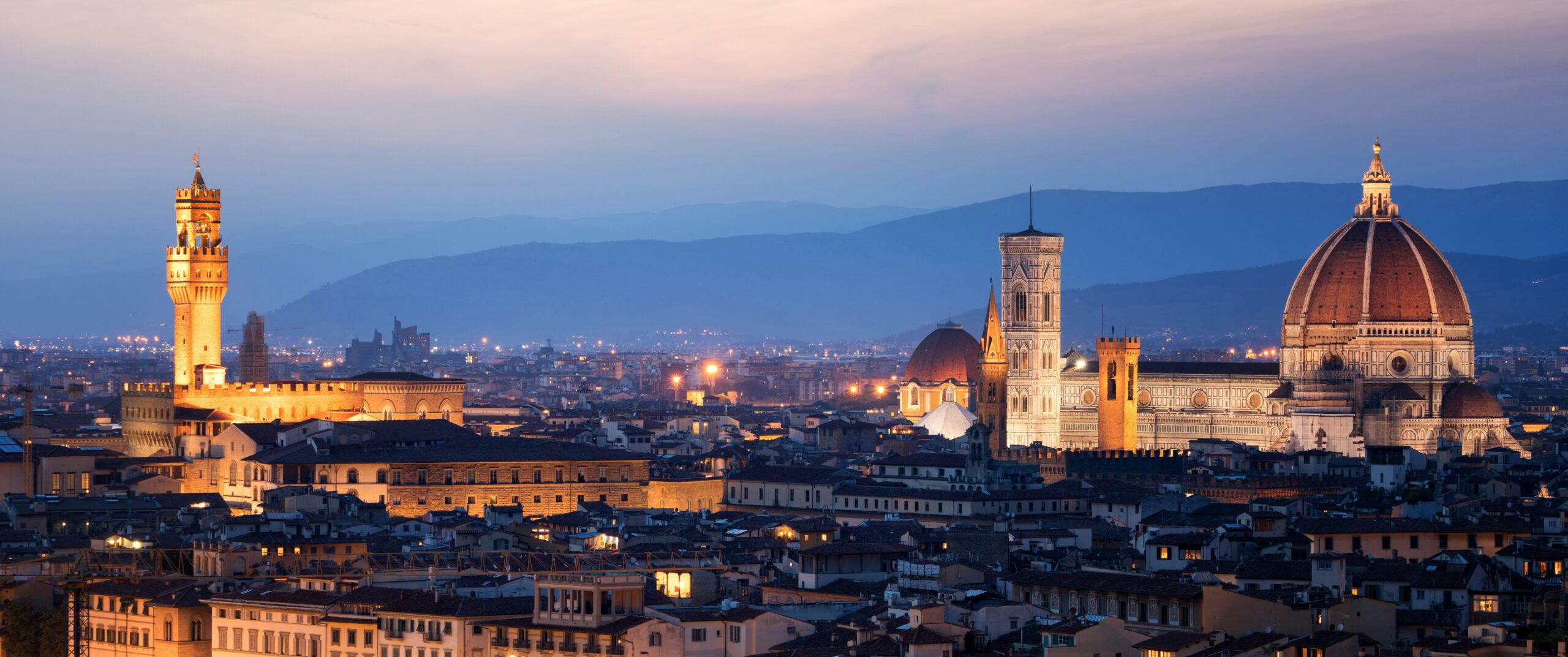 Florence Cathedral Duomo skyline at sunset with Brunelleschi dome Florence Italy