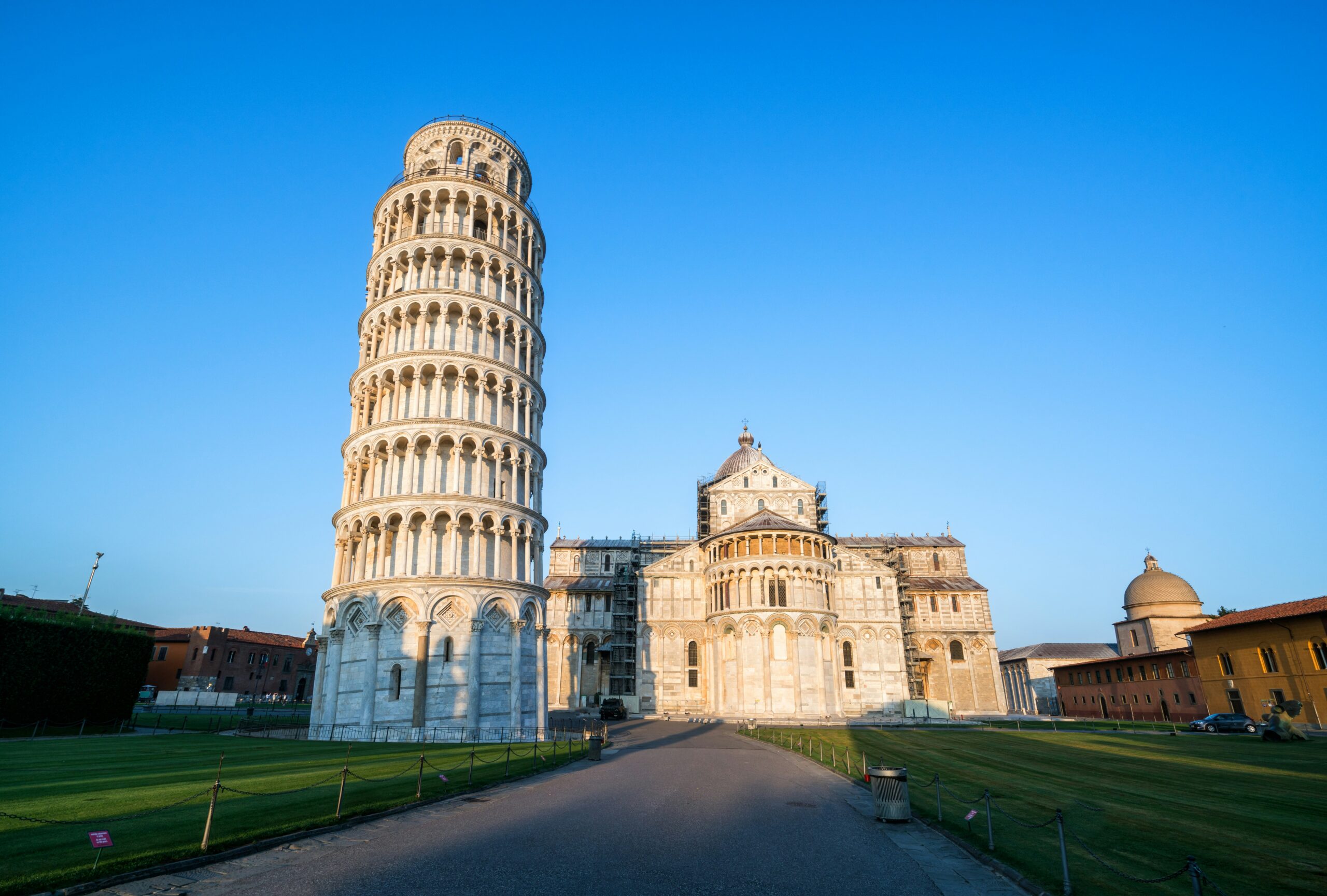 Leaning Tower of Pisa and Pisa Cathedral in Piazza dei Miracoli Italy