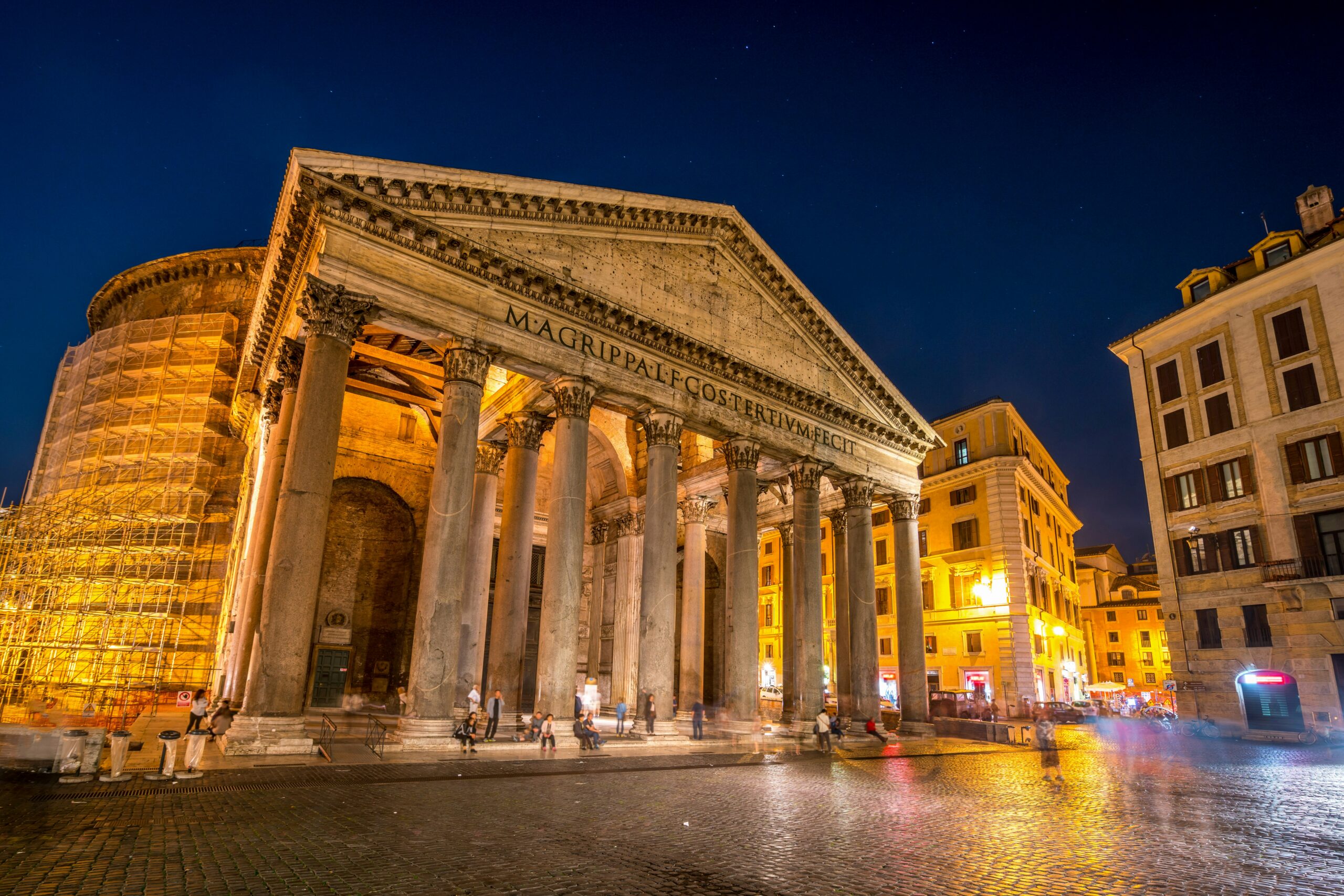 Pantheon Rome illuminated at night exterior view