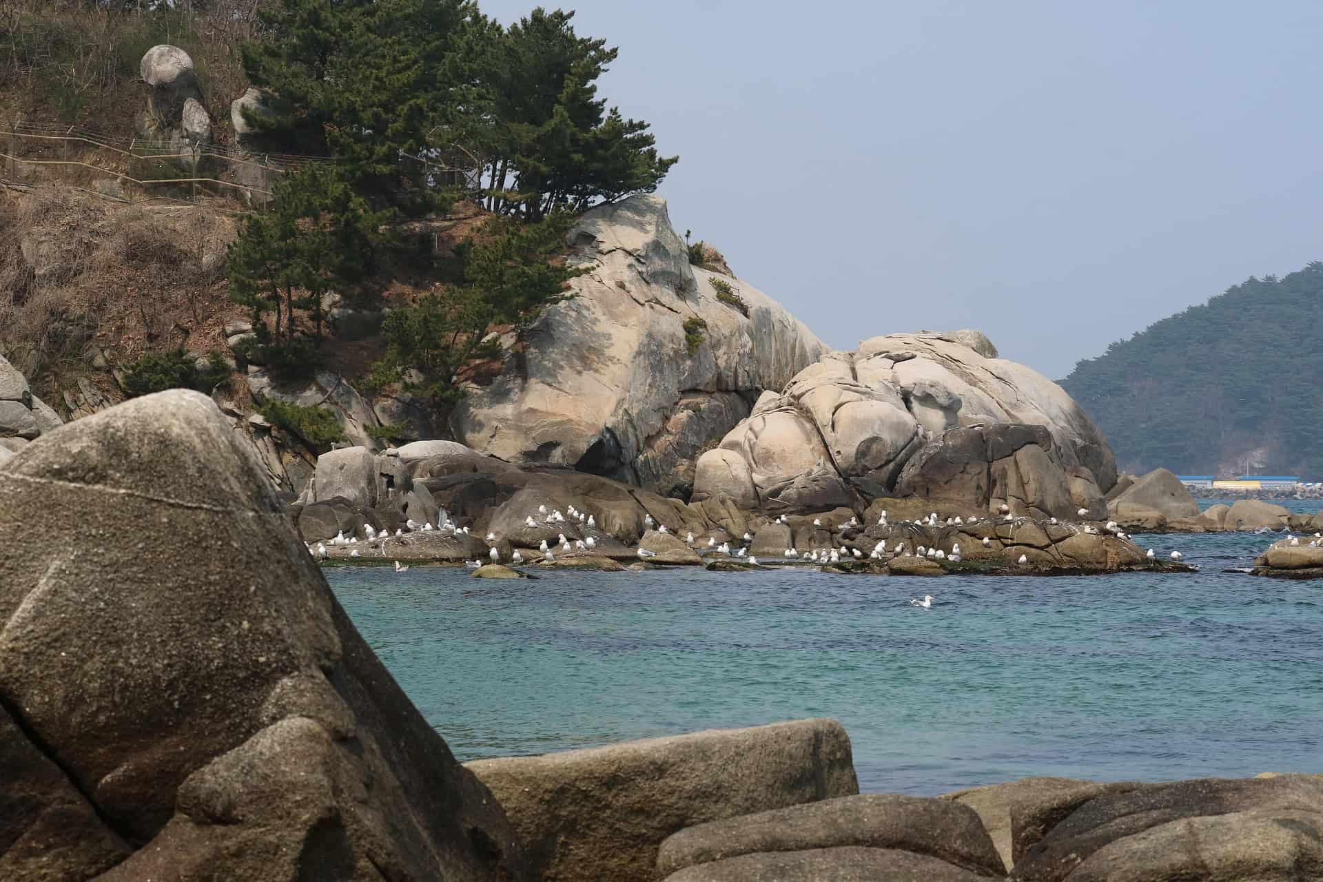 Hajodae Yangyang rocky coastline and clear East Sea water South Korea