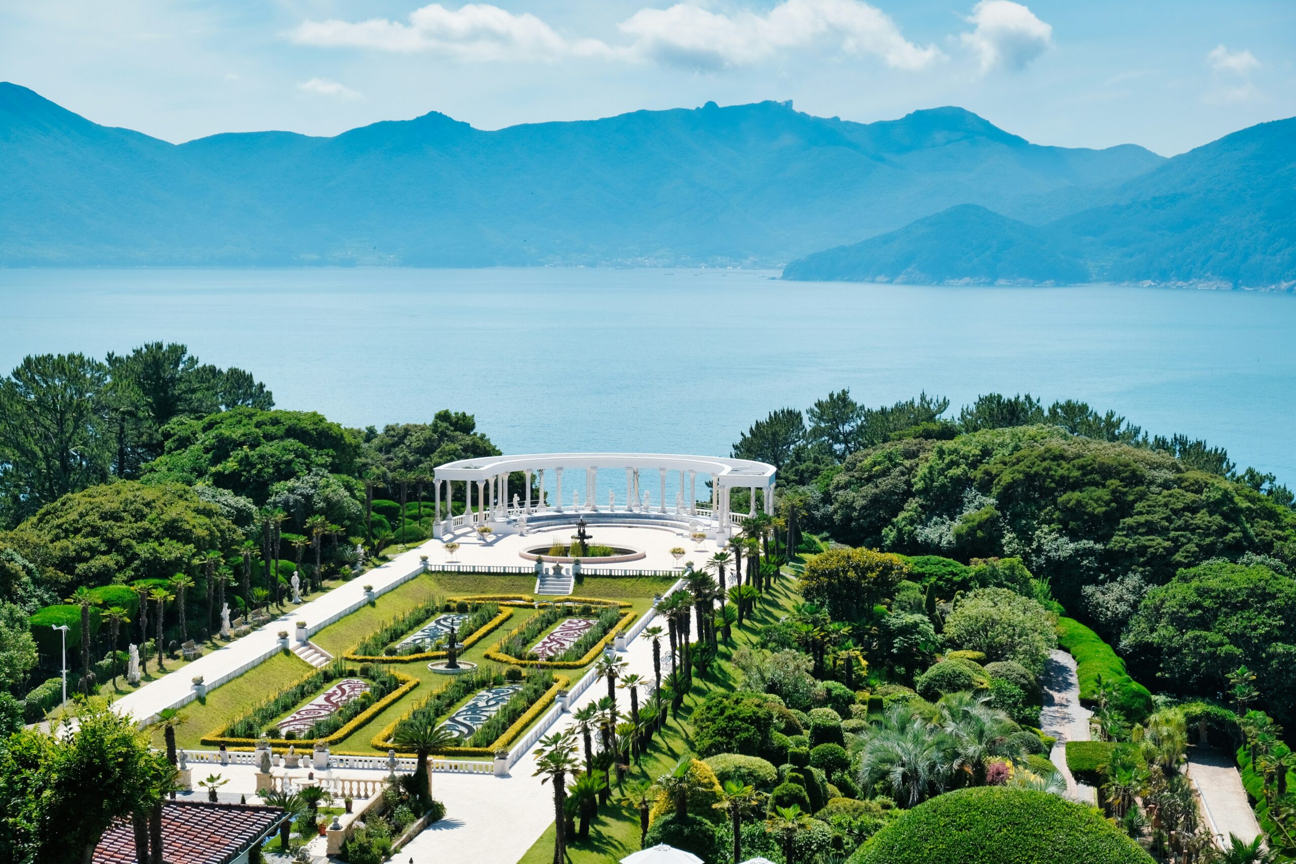Oedo Botania Geoje island garden terraces with ocean backdrop