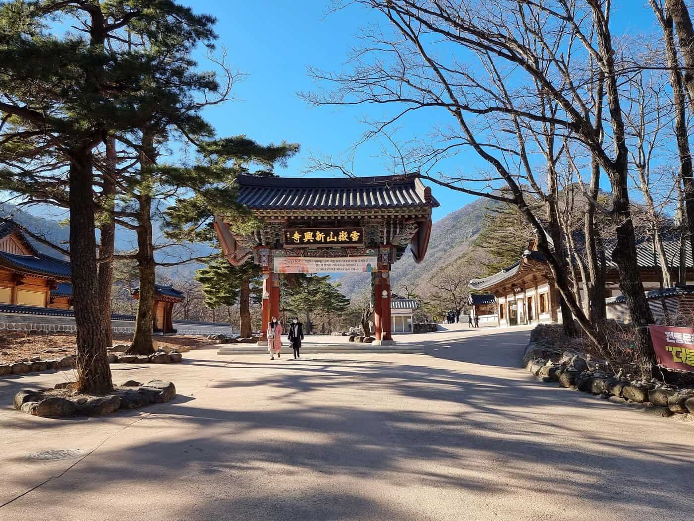 Baekdamsa Temple Inje entrance gate surrounded by pine trees in the Seoraksan region