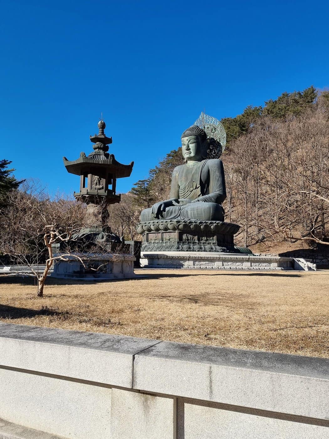 Baekdamsa Temple Inje Buddha statue and stone pagoda in Seoraksan mountain setting
