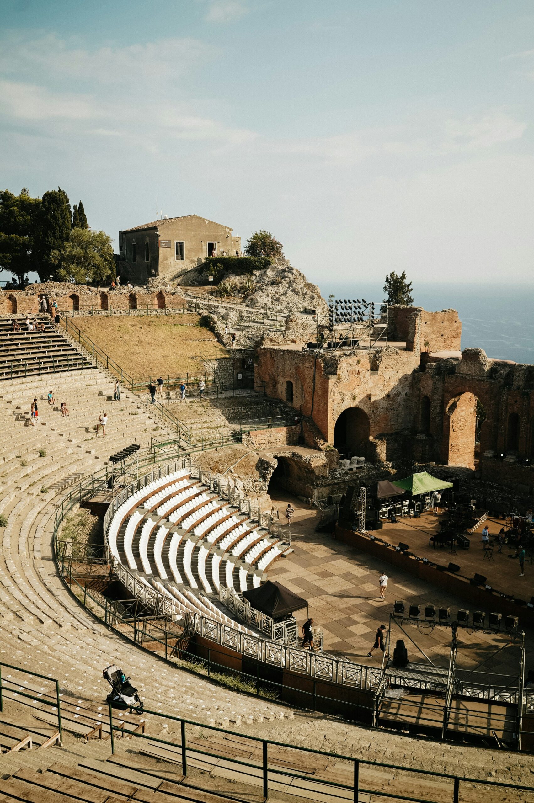 Taormina Greek Theatre ancient amphitheatre overlooking the sea in Sicily Italy