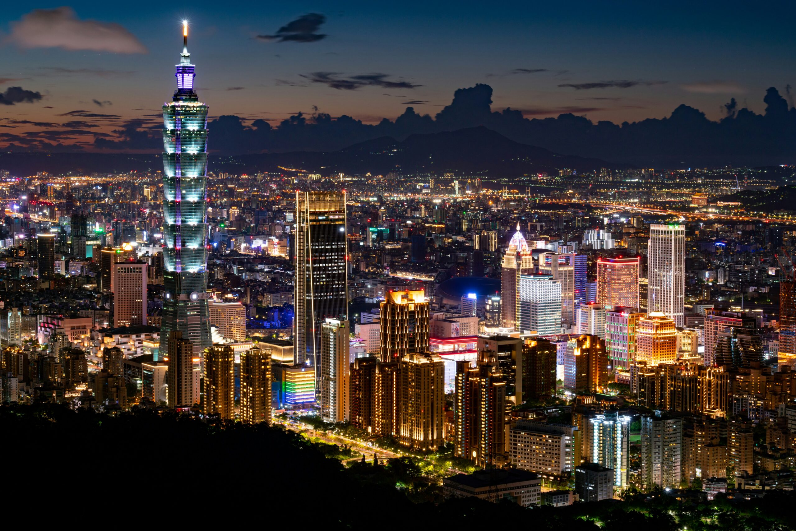 Taipei 101 skyline at night in Taiwan city view travel destination