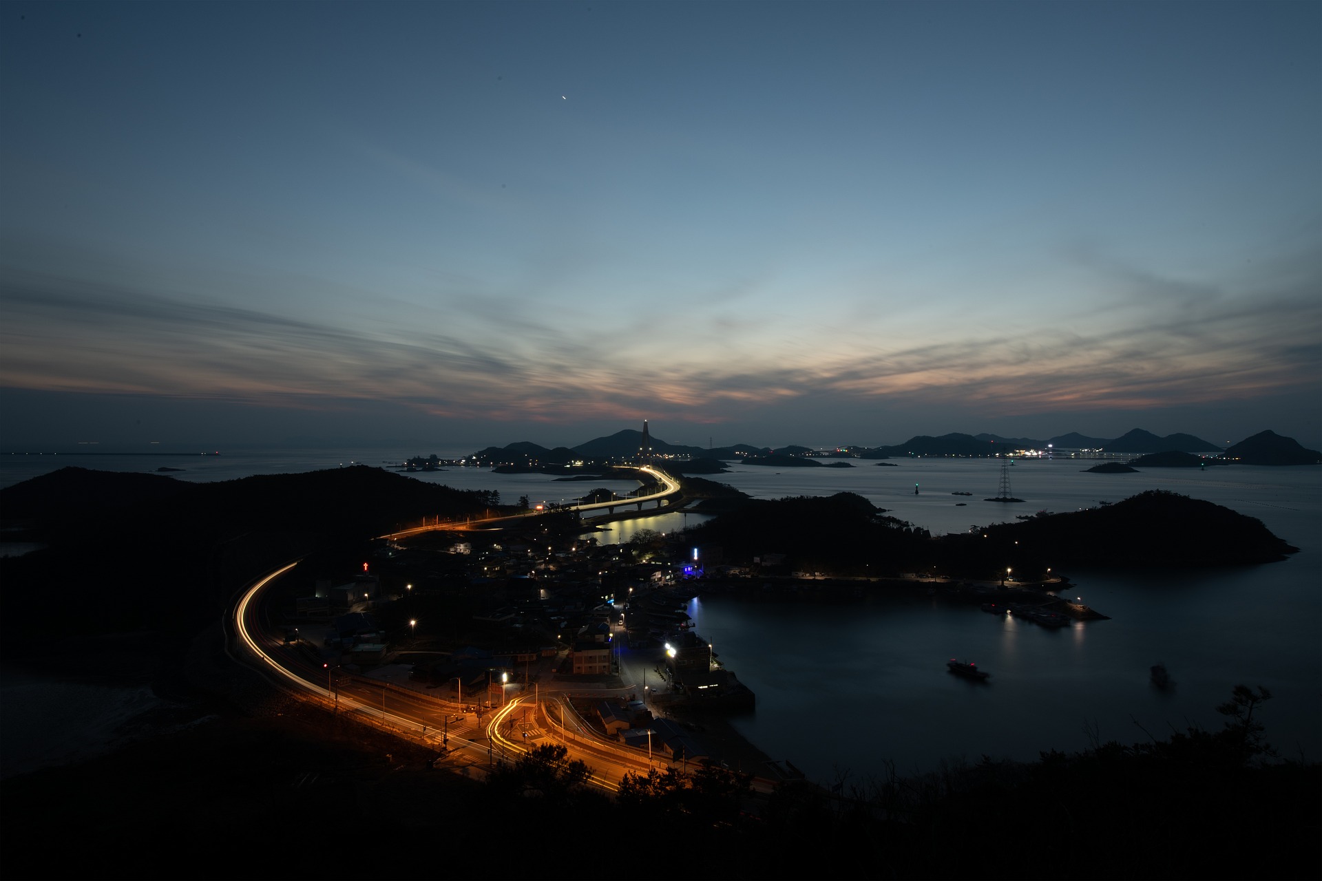 Seonyudo Island night view with coastal lights in Gunsan South Korea