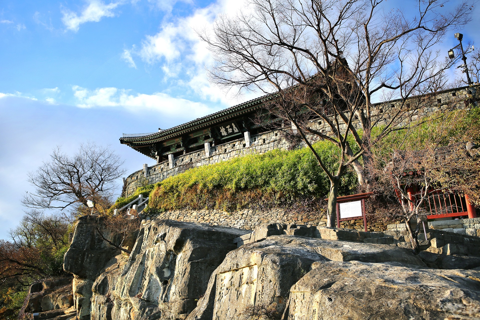 Jinjuseong Fortress in Jinju overlooking the Nam River in South Korea
