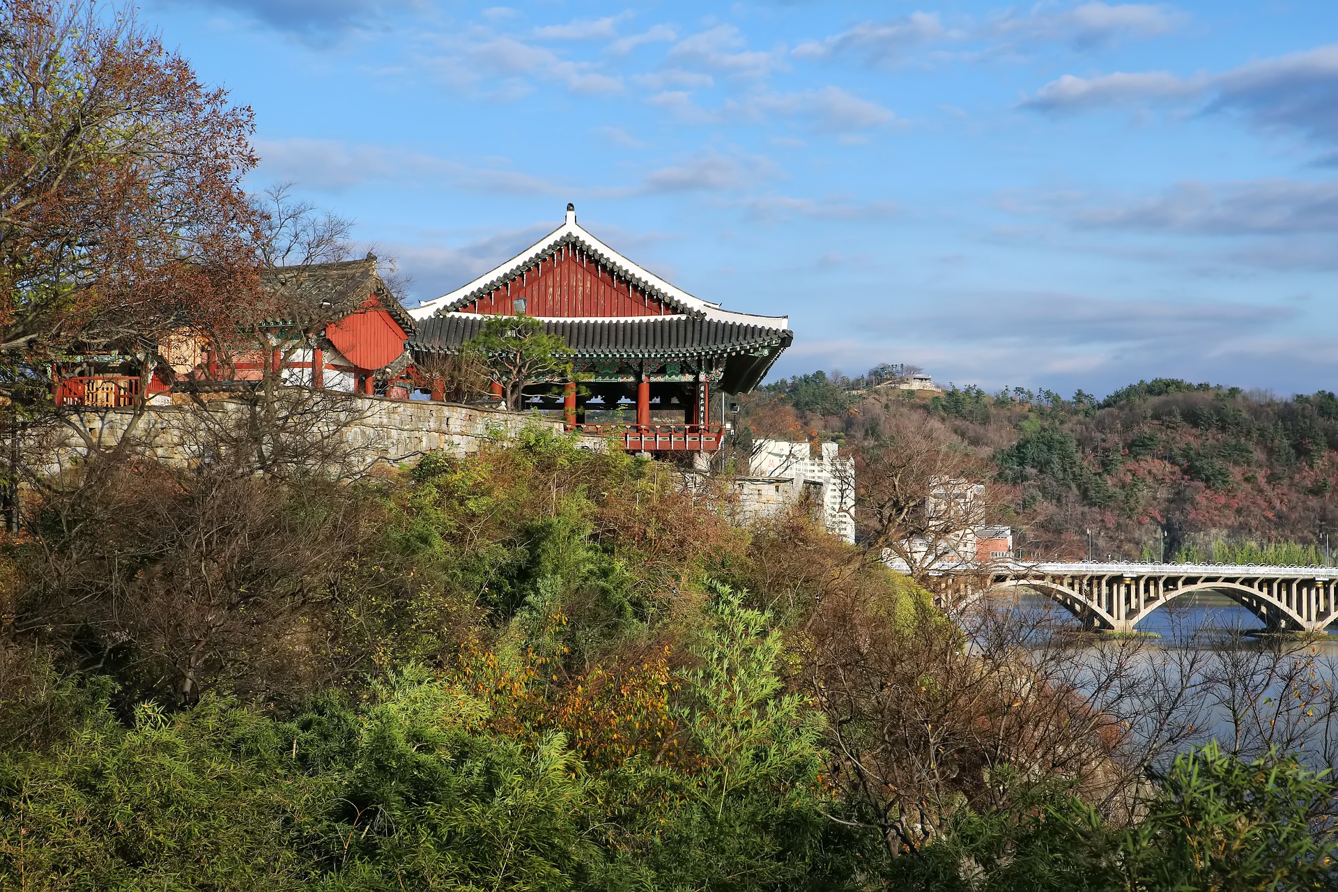 Jinjuseong Fortress in Jinju with Nam River scenery