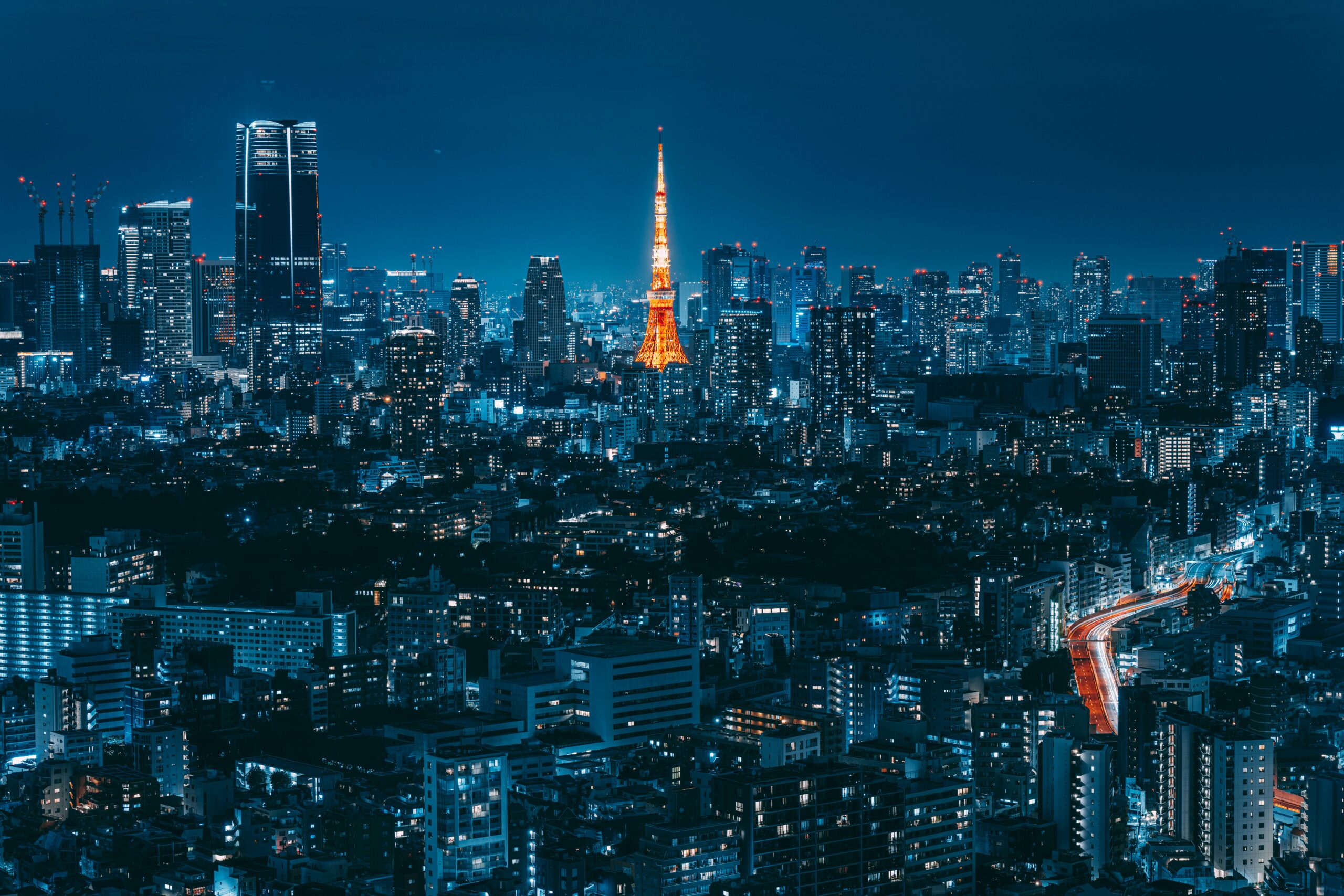 Tokyo skyline night view with Tokyo Skytree illuminated city lights Japan