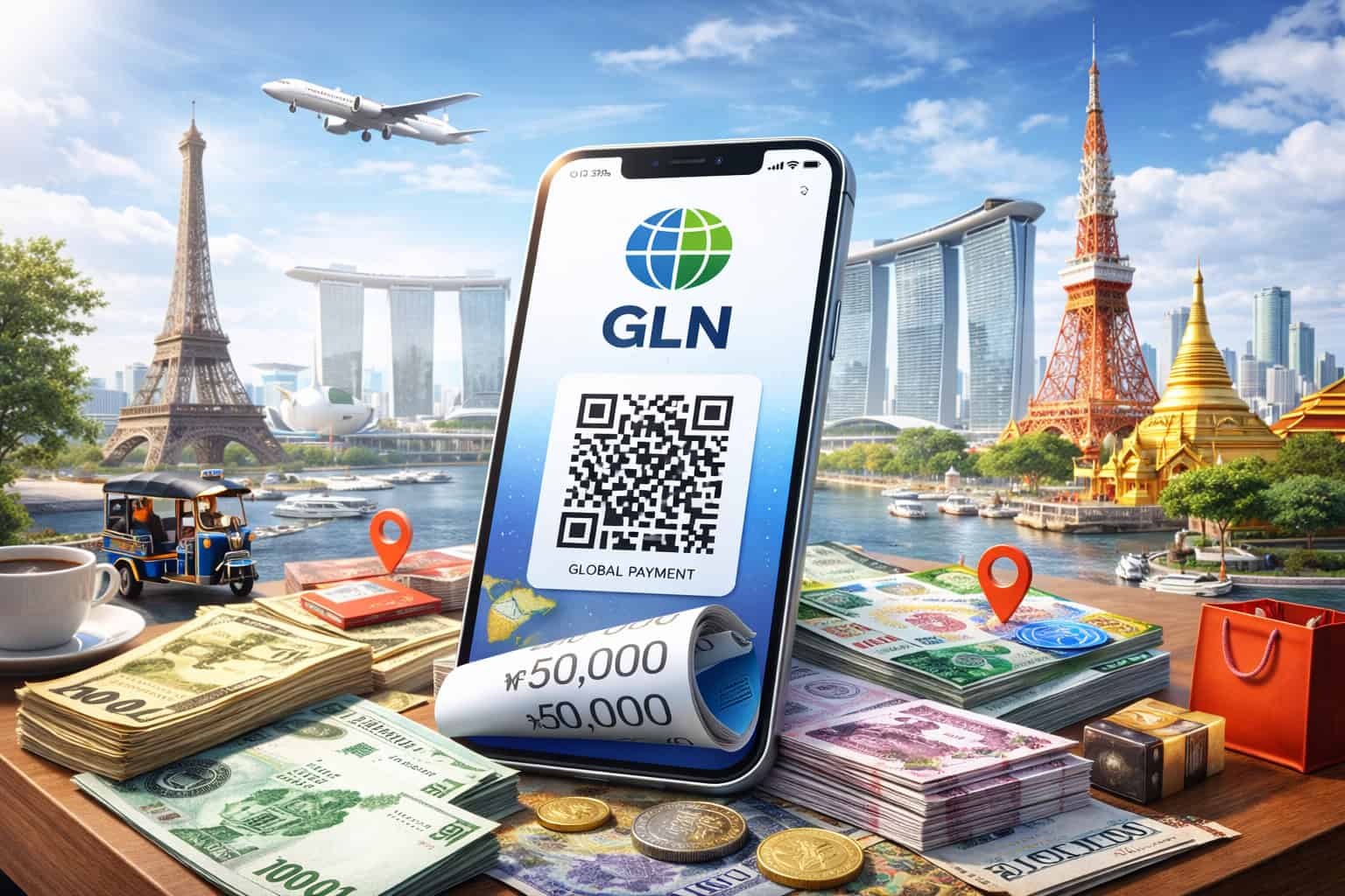 GLN Global Loyalty Network QR payment app used for overseas travel payments without currency exchange