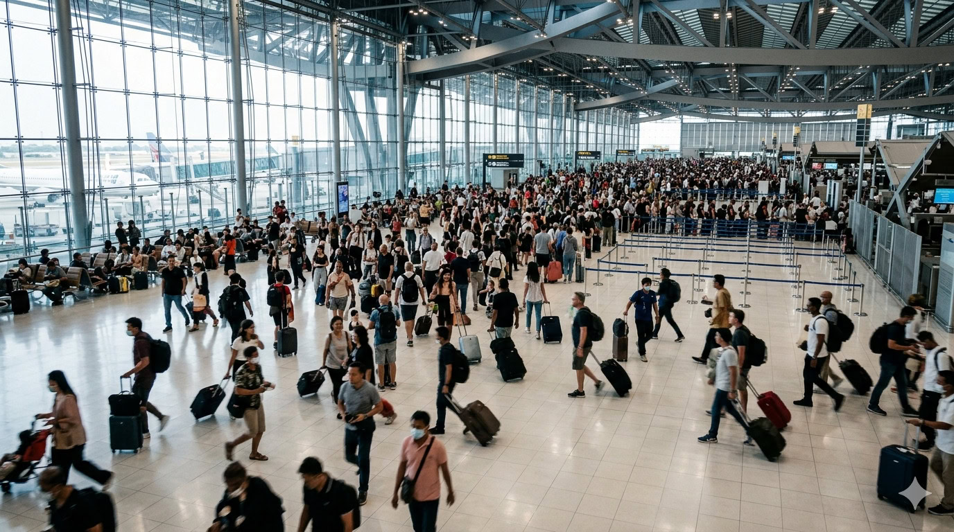 Thailand airport arrival immigration line Bangkok Suvarnabhumi travelers queue passport control 2026