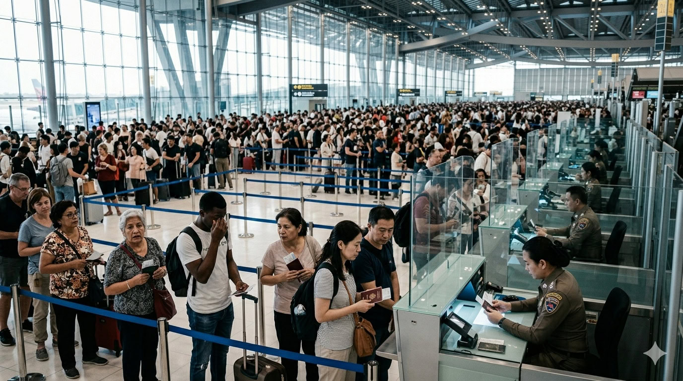 airport immigration line travelers waiting passport control first 60 minutes arrival guide