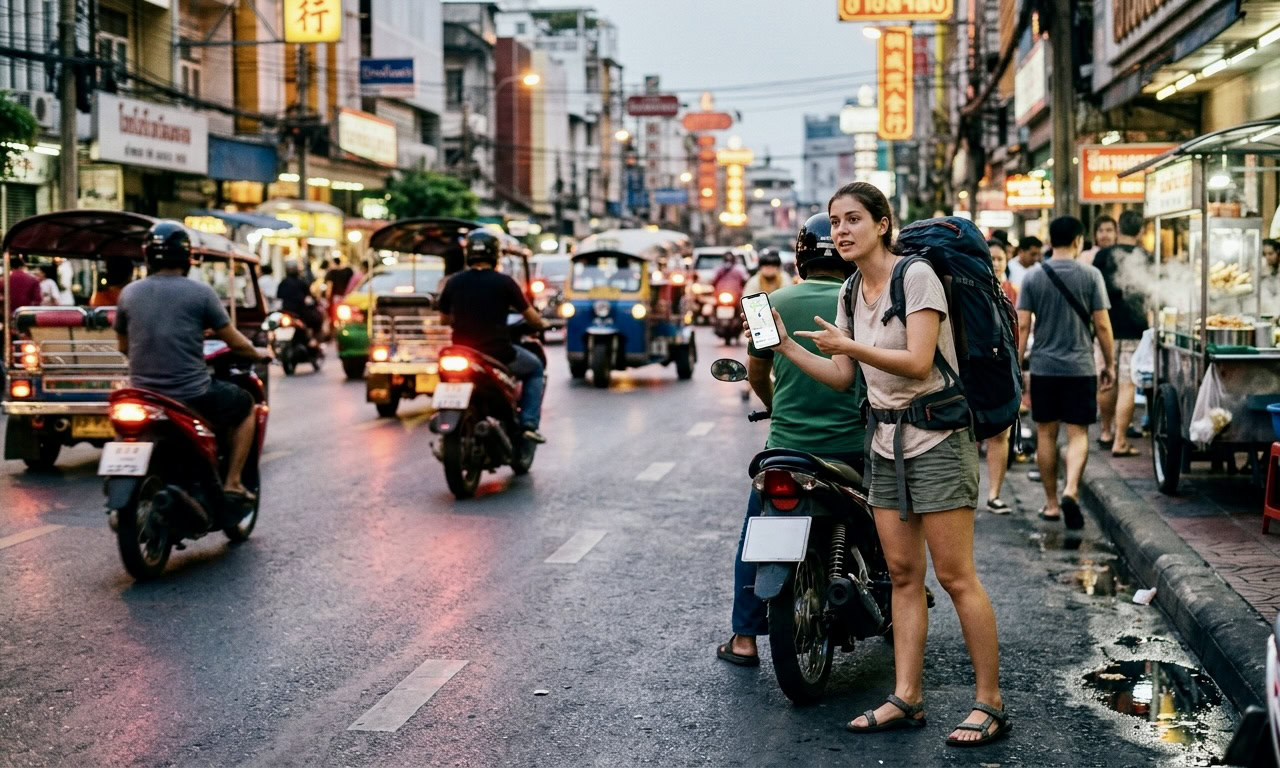 inDrive pickup waiting traveler Southeast Asia street ride hailing experience