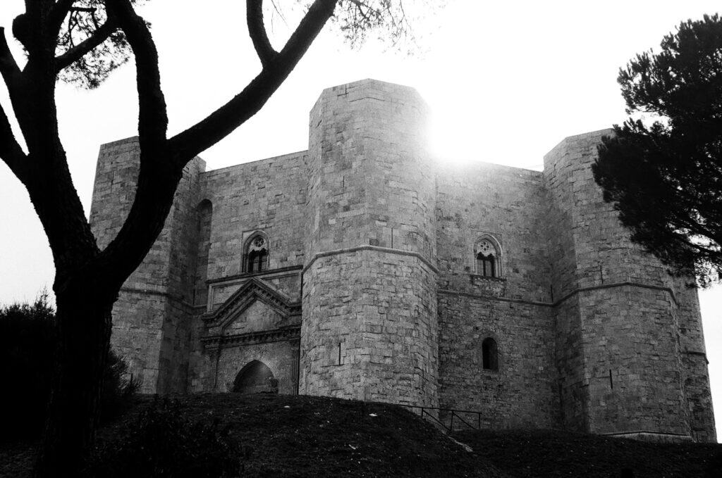 Castel del Monte fortress in Andria, Puglia Italy under dramatic sunlight