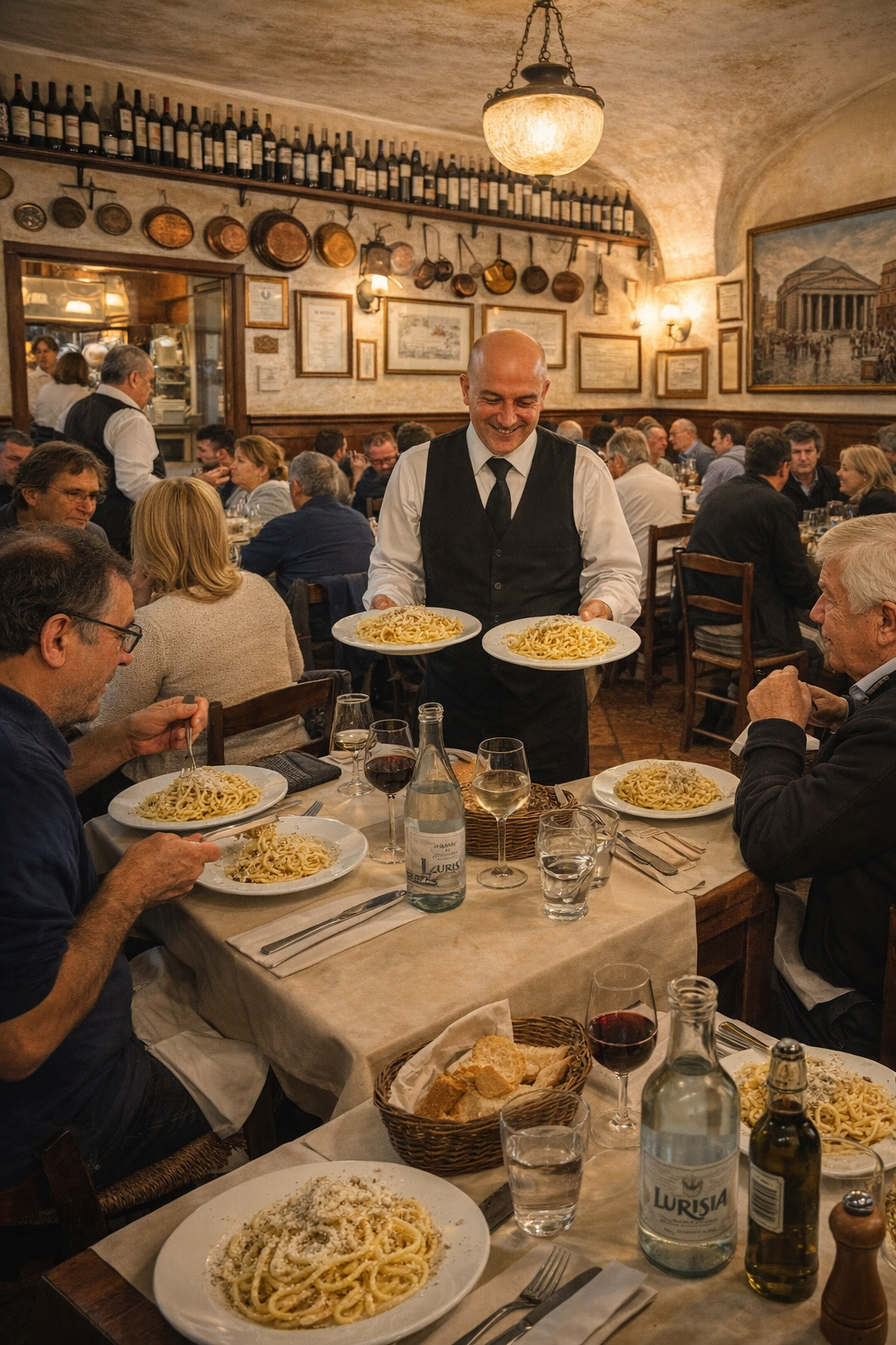 Armando al Pantheon Rome restaurant interior authentic Roman trattoria atmosphere with classic pasta dining