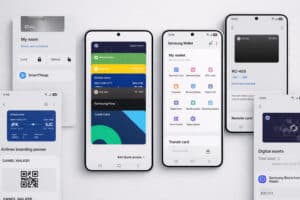 Samsung Pay international travel smartphone showing Samsung Wallet digital cards contactless payment